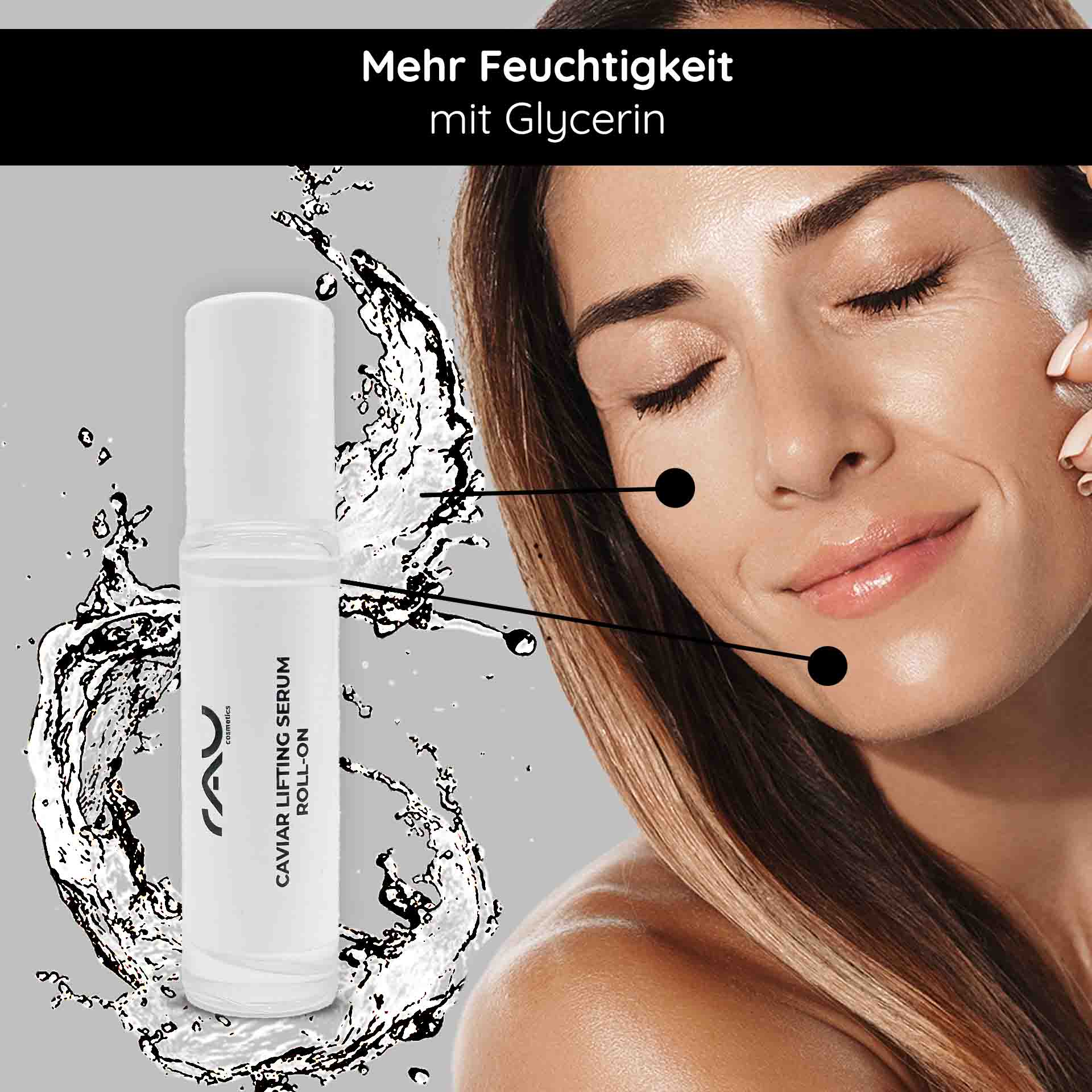 Caviar Lifting Serum Roll-On 10 ml con reproage & estratto di cavialeTriple Hyaluronic Serum Roll-On 10 ml con tripli acidi ialuronici RAU Cosmetics Caviar Lifting Serum Roll-On 5 ml – Anti-Aging-Konzentrat mit Kaviarextrakt und reproage™ Peptiden zur Porenverfeinerung, Glättung und Lifting-Pflege für reife Haut