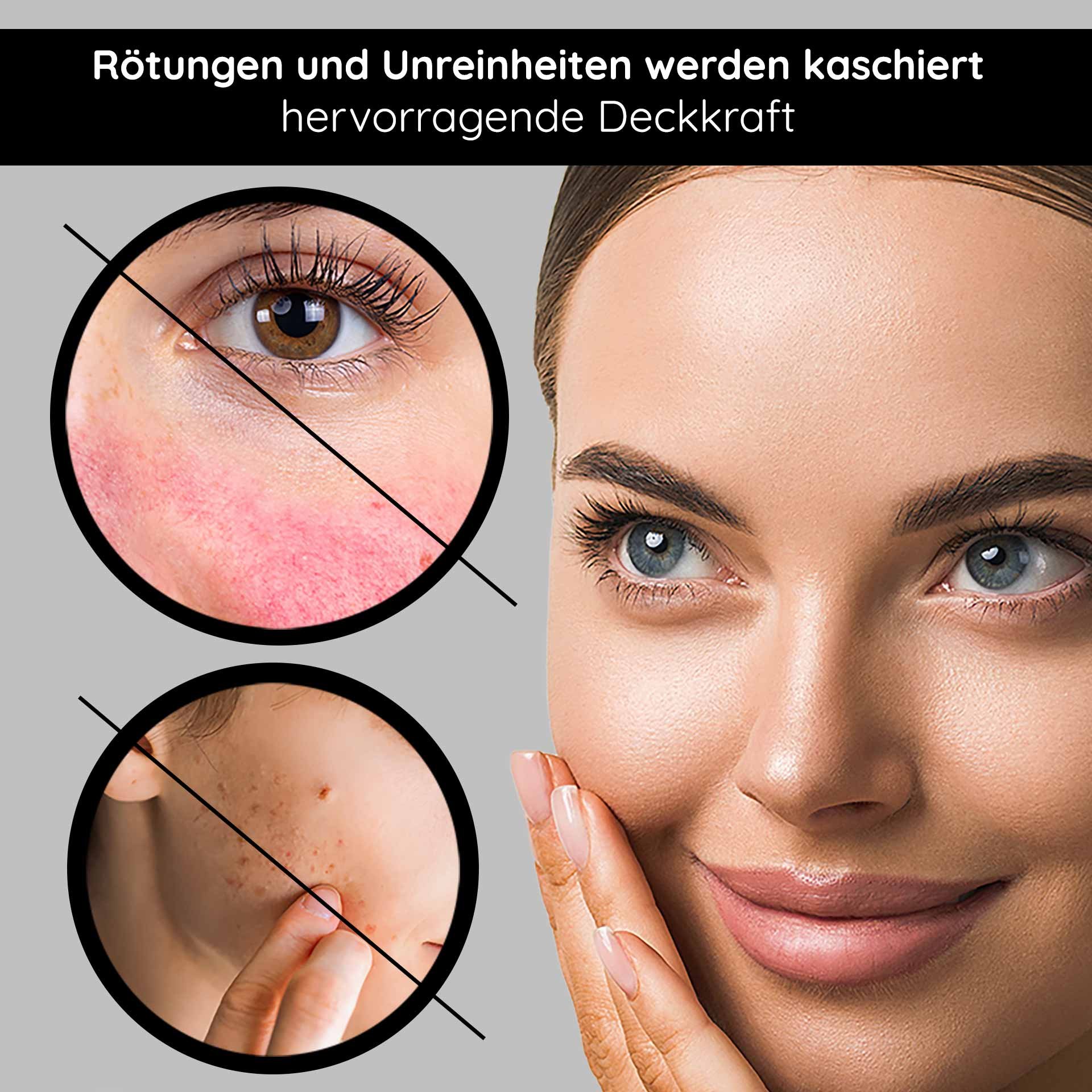 Frau trägt BB Cream mit Fingerspitzen auf Wangenknochen auf