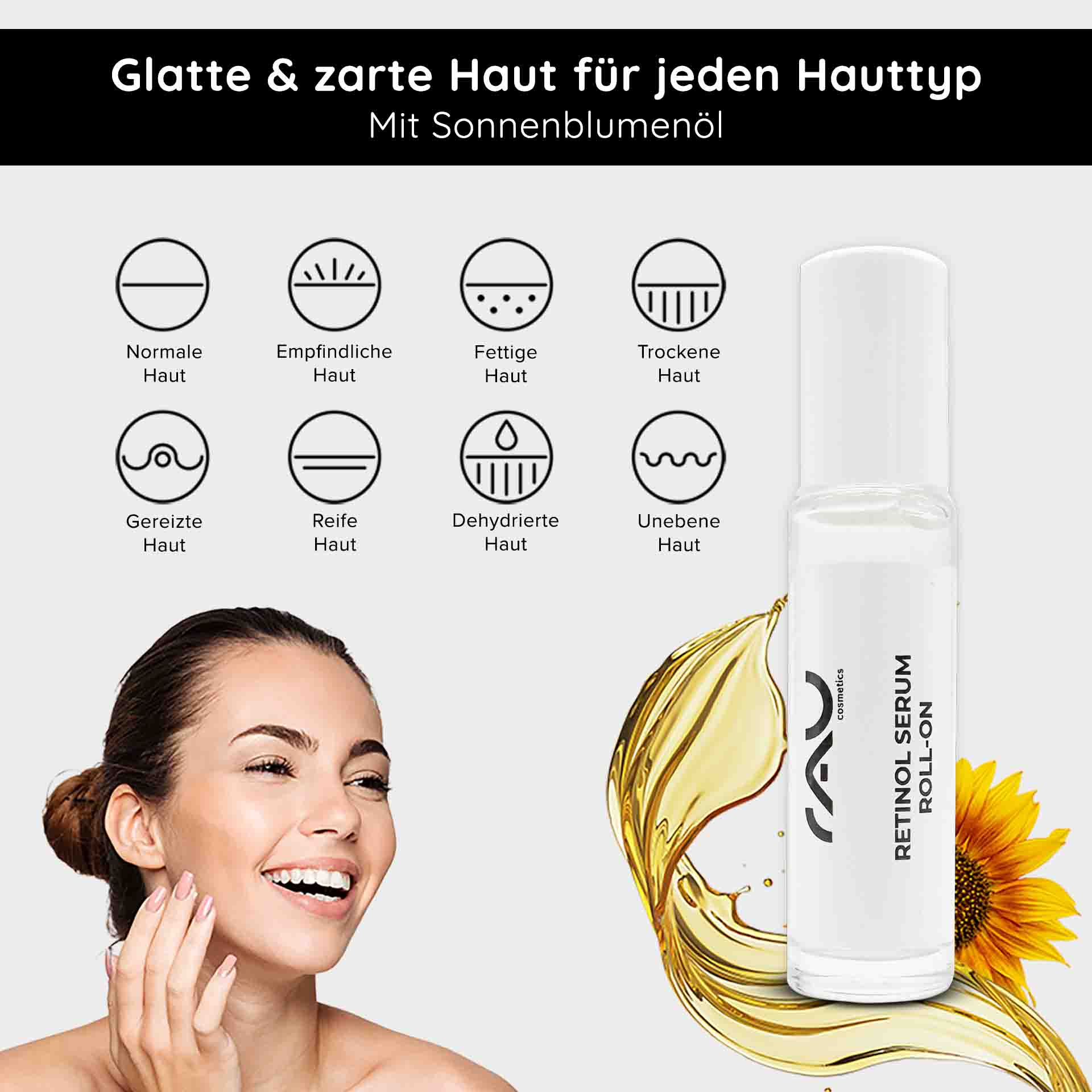 Retinol Serum Roll-On 10 ml - Siero alla vitamina A per pelli secche e mature