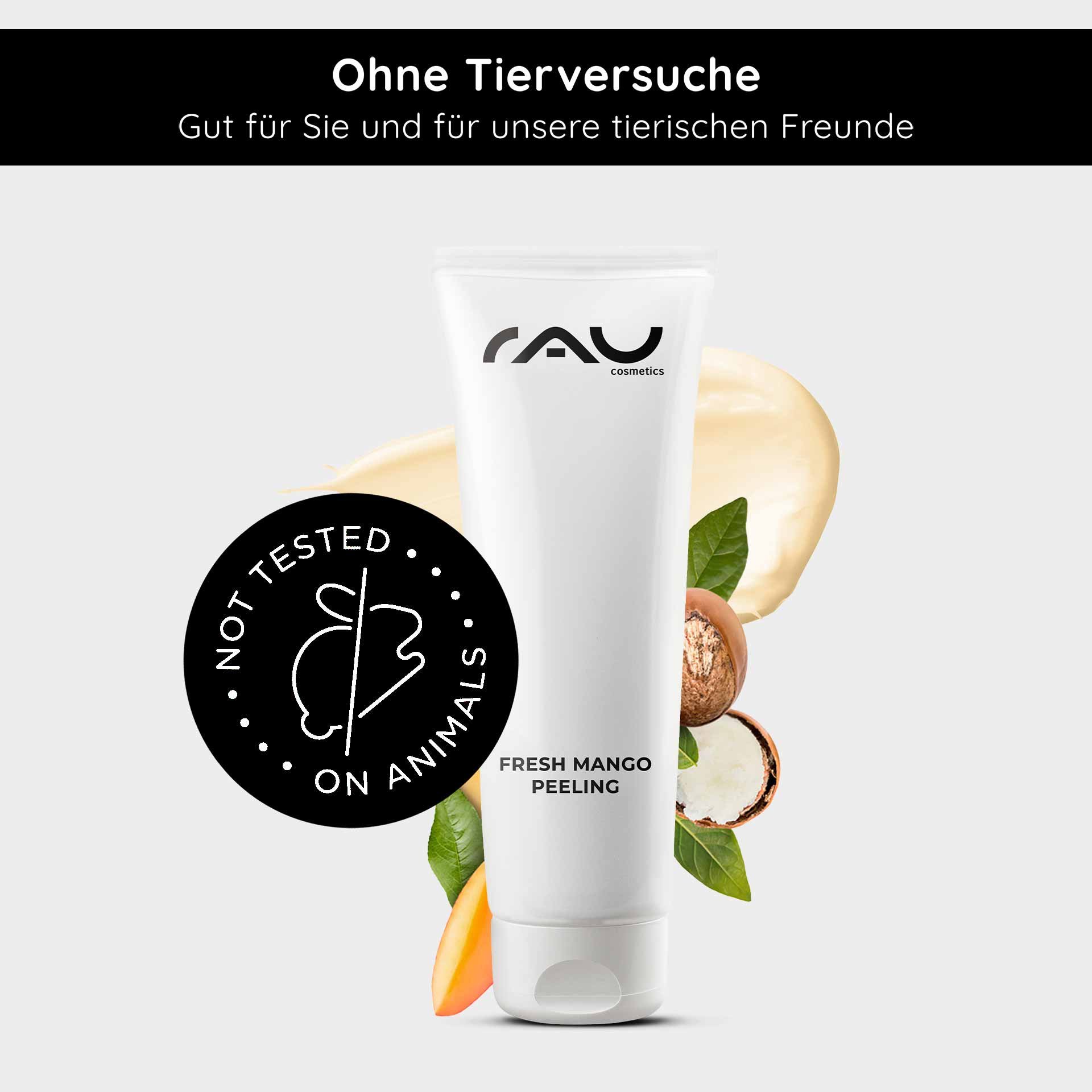 Ingredienti attivi del Fresh Mango Peeling — Primo piano su proteine del lievito e burro di karitè