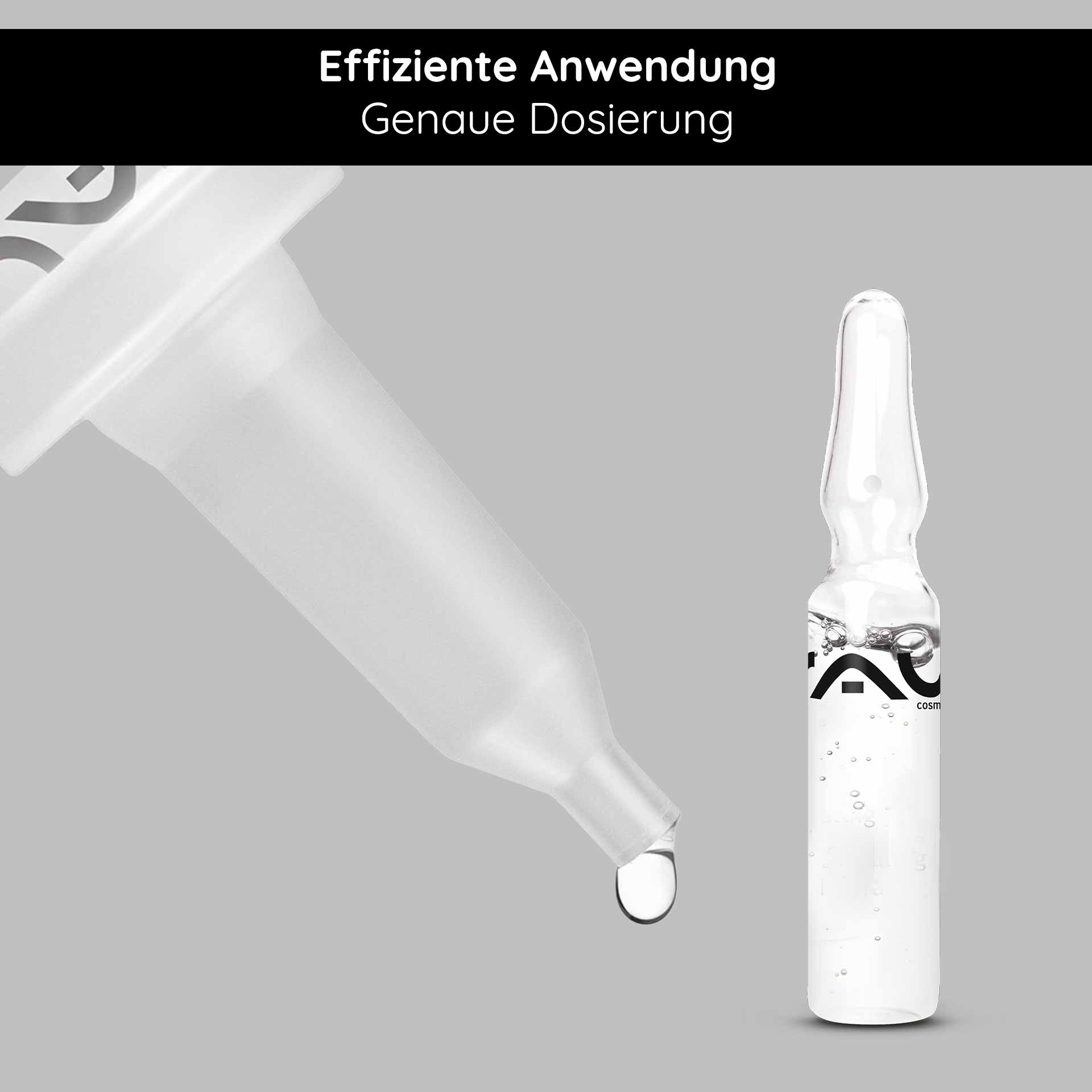 Set di aprifili e applicatori per fiale Ampullenöffner und Ampullenapplikator von RAU Cosmetics, präzise Dosierung, Tropfen aus Ampulle, effiziente Anwendung, kosmetische Hautpflege.