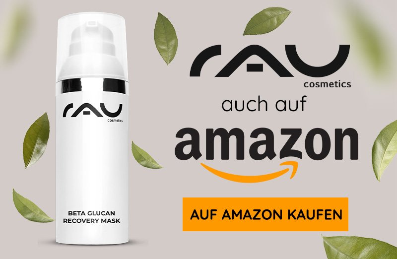 Beta Glucan Recovery Mask von RAU Cosmetics in weißem Flakon mit schwarzem Beschriftung, erhältlich auch auf Amazon.