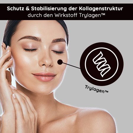 Applicazione: Una donna applica delicatamente il Siero al Collagene sul viso per favorire l'elasticità cutanea.