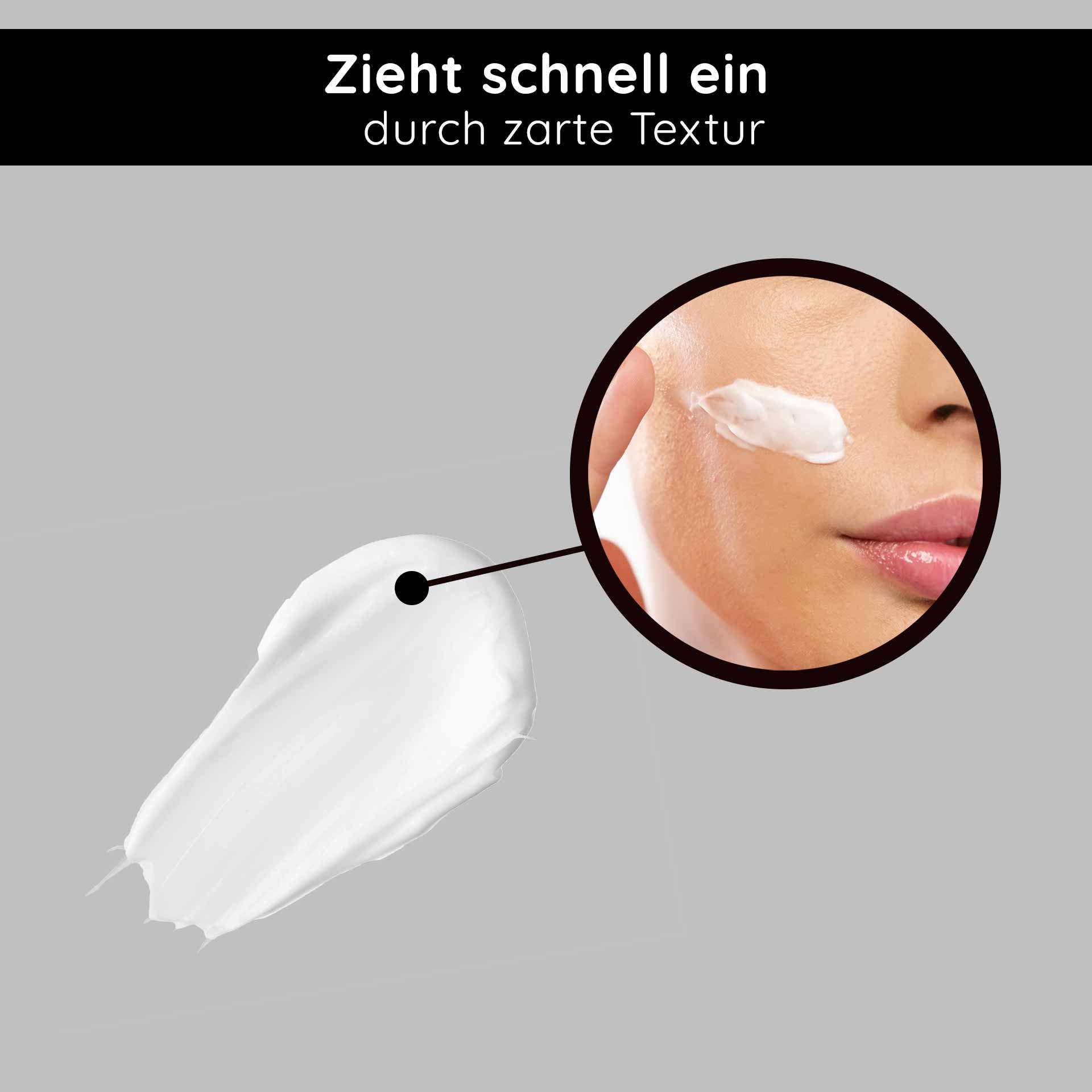 Sensazione di pelle delicata: primo piano dell'applicazione della crema viso a rapido assorbimento per un risultato elastico.