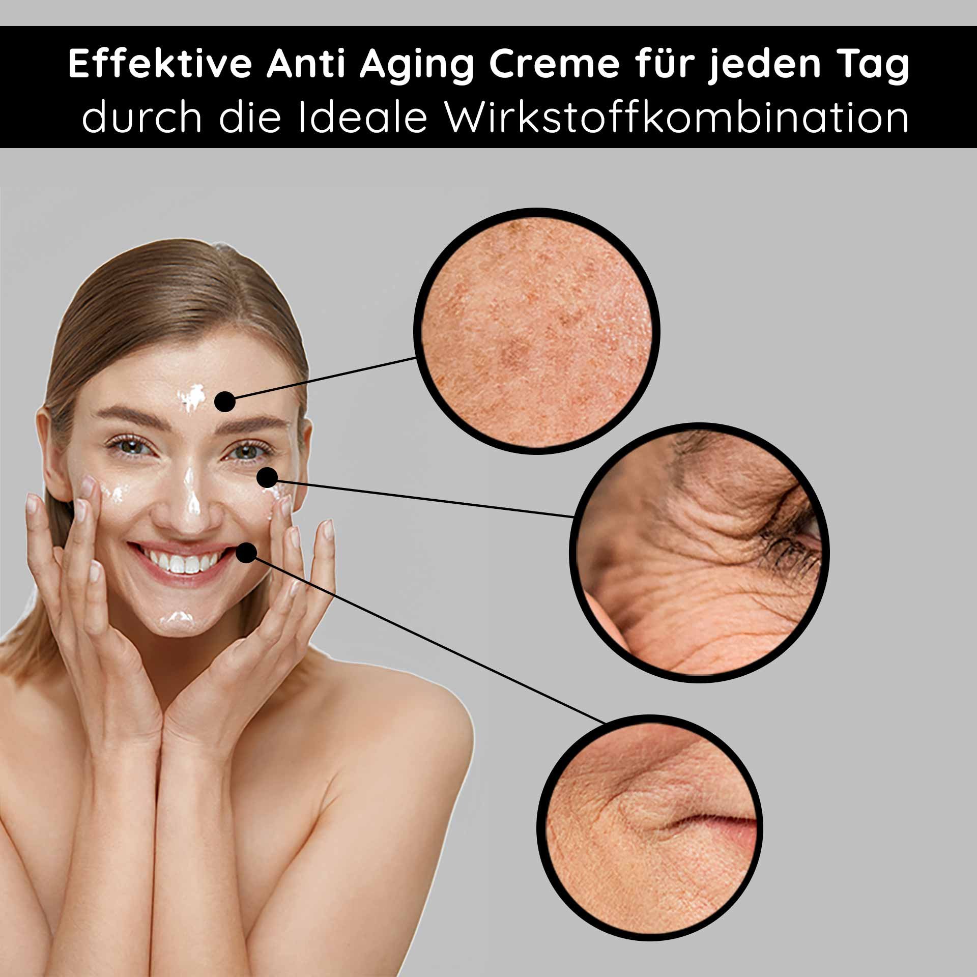 Cura quotidiana: Una donna sorridente mostra l'applicazione della White Tea Cream per attenuare rughe e secchezza.