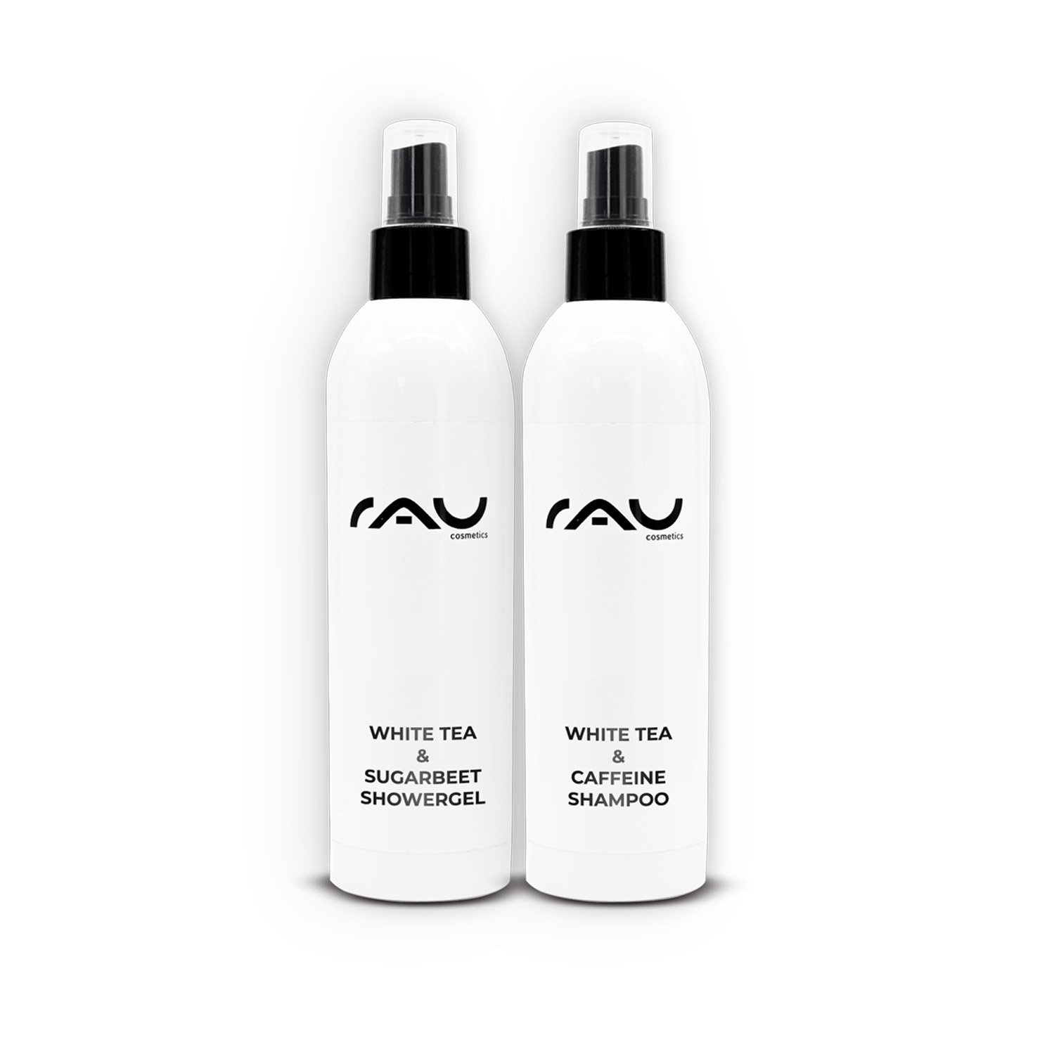 White Tea & Sugar Beet Showergel e White Tea & Caffeine Shampoo di RAU Cosmetics garantiscono una detersione delicata e una cura rivitalizzante di pelle e capelli.