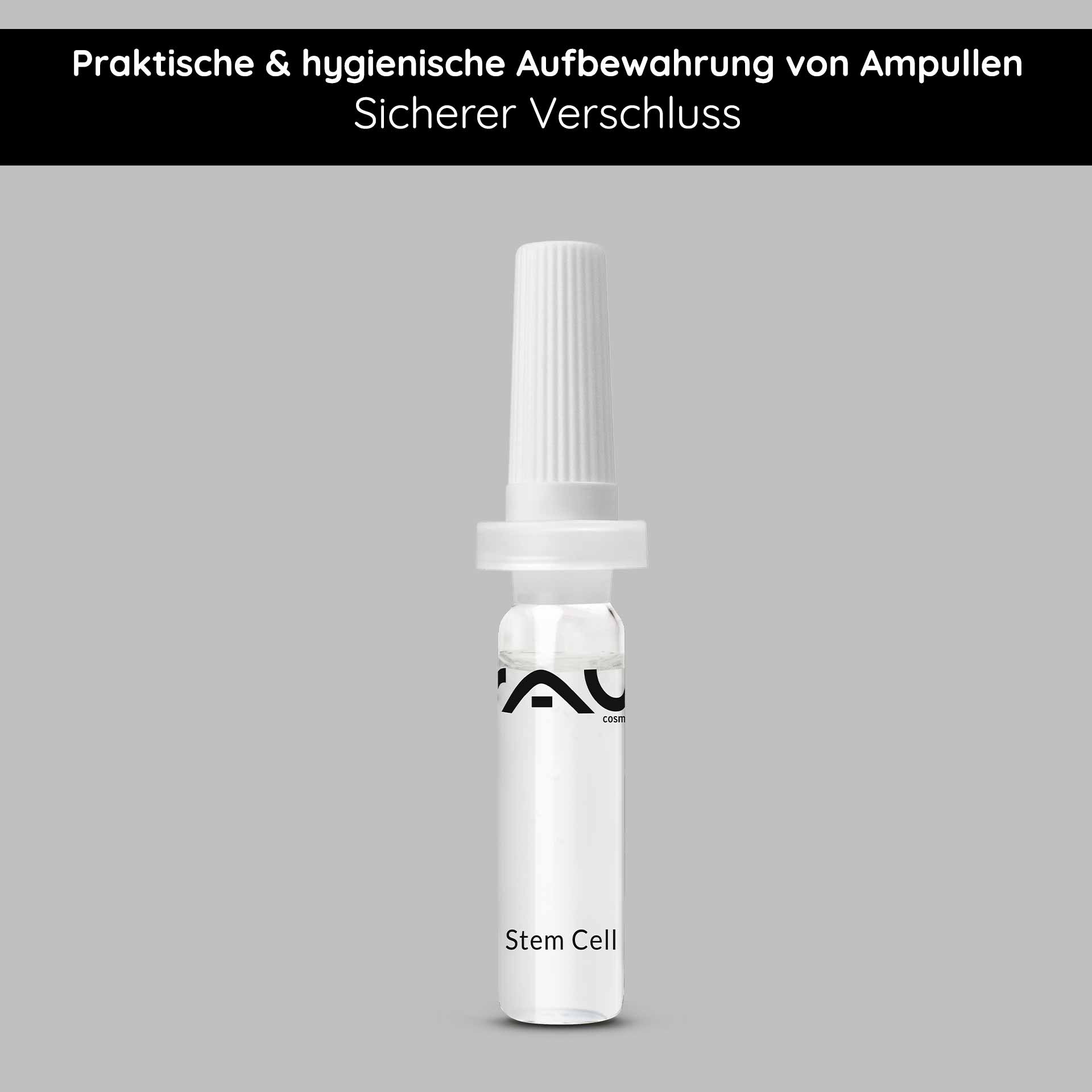 Set di aprifili e applicatori per fiale Ampullenöffner & Ampullenapplikator Set von RAU Cosmetics, sicherer Verschluss für hygienische Aufbewahrung von Gesichtsampullen, mit Stem Cell-Label.