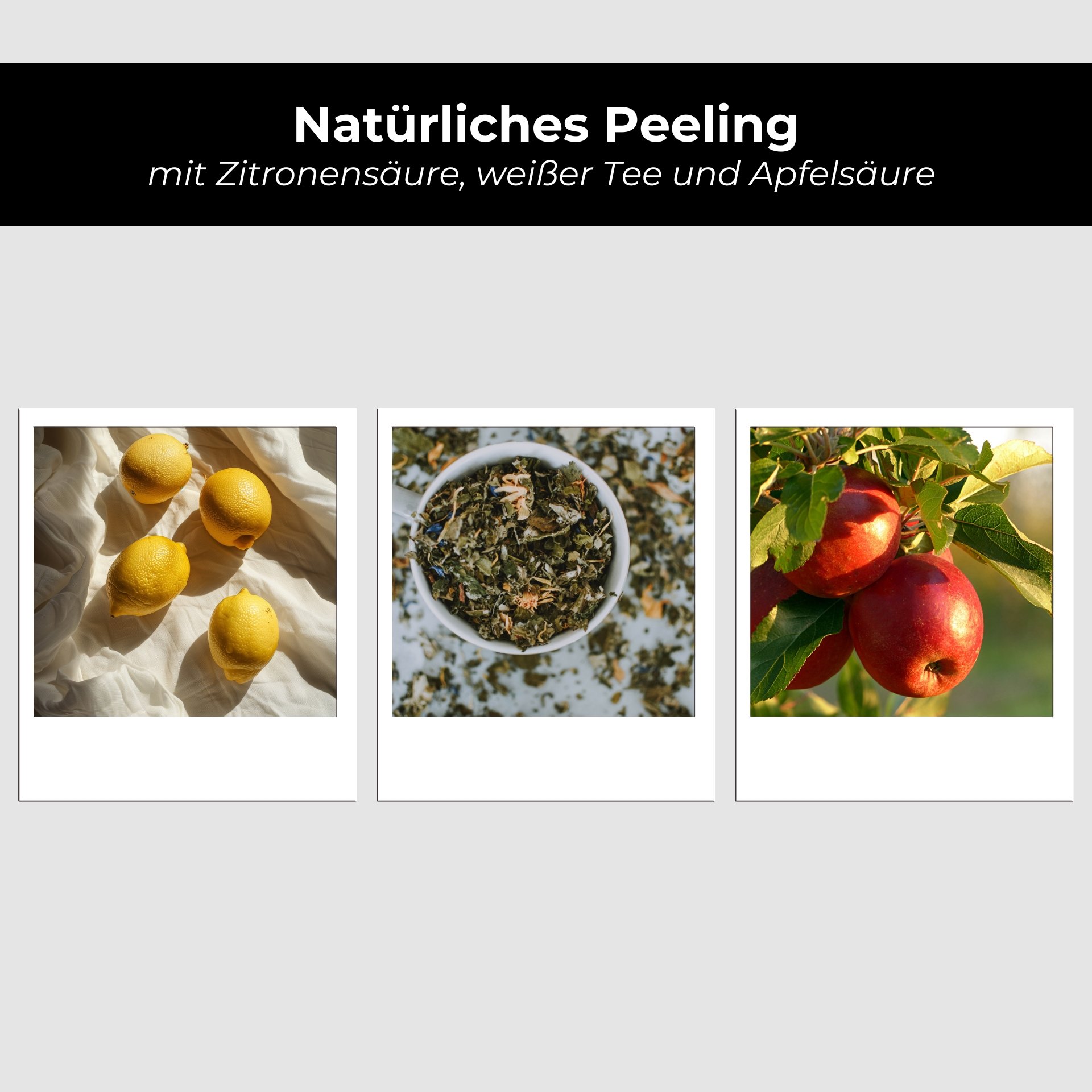 Natürliche Exfoliation: Illustration del ingredienti wie Zitronen e Kräuter, la la pelle sanft klären.