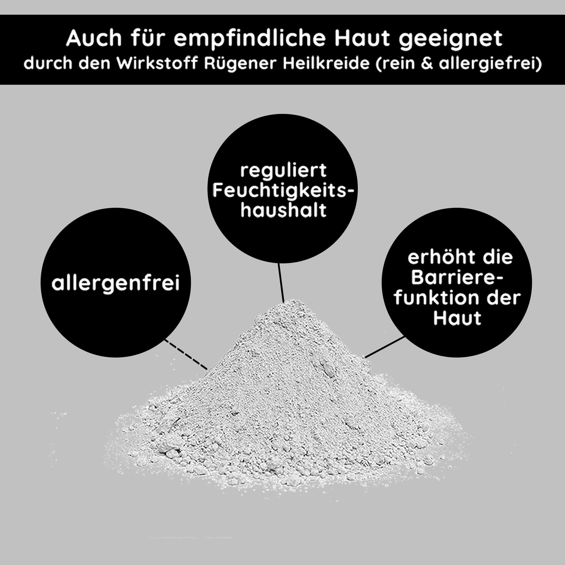 Die ingredienti del Mineralmaske heben la Vorteile von Rügener Heilerde per empfindliche pelle hervor, regulieren den Feuchtigkeitshaushalt e stärken la Barrierefunktion del pelle.