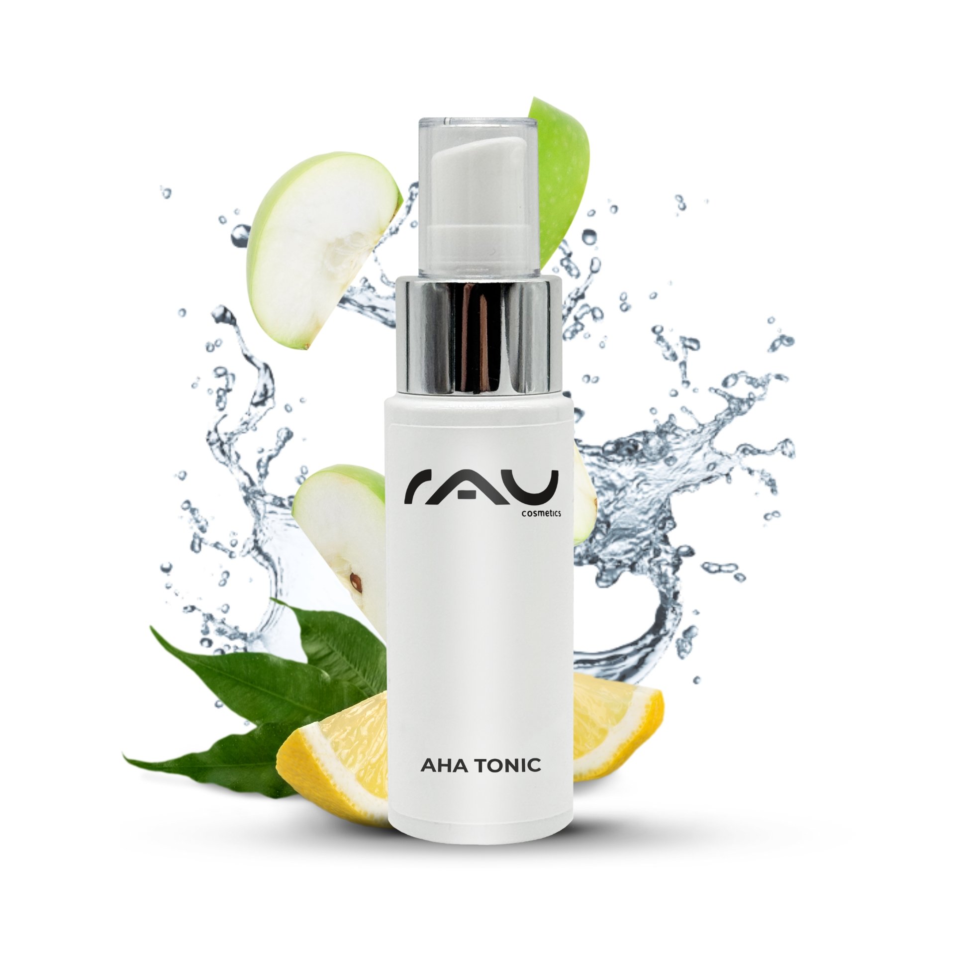 50ml Reiseflasche RAU Cosmetics AHA Tonic con grünem Etikett.