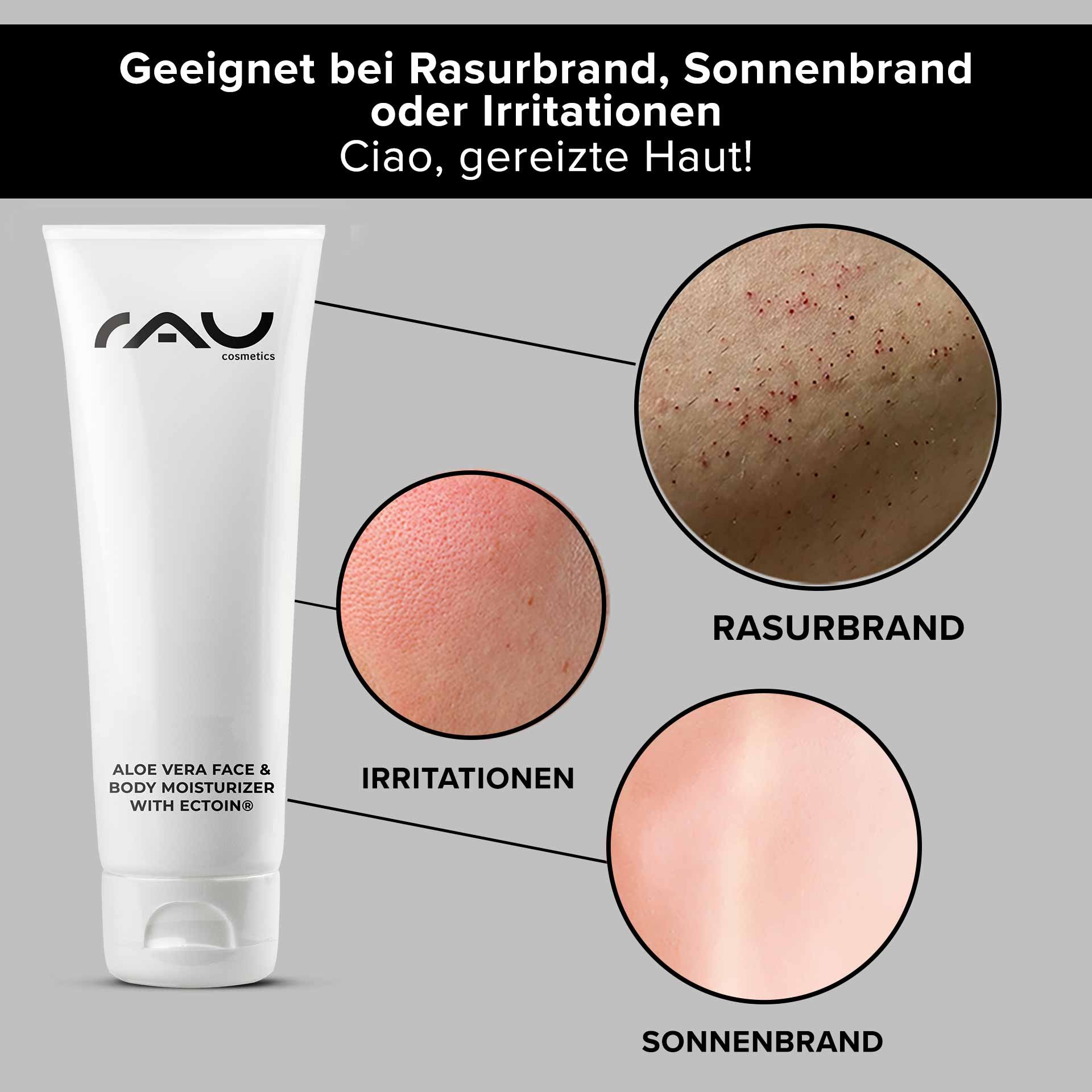 RAU Cosmetics Aloe Vera Face Moisturizer Gel – Tubo da 75 ml con aloe vera lenitiva ed Ectoin® per un'idratazione delicata della pelle sensibile.