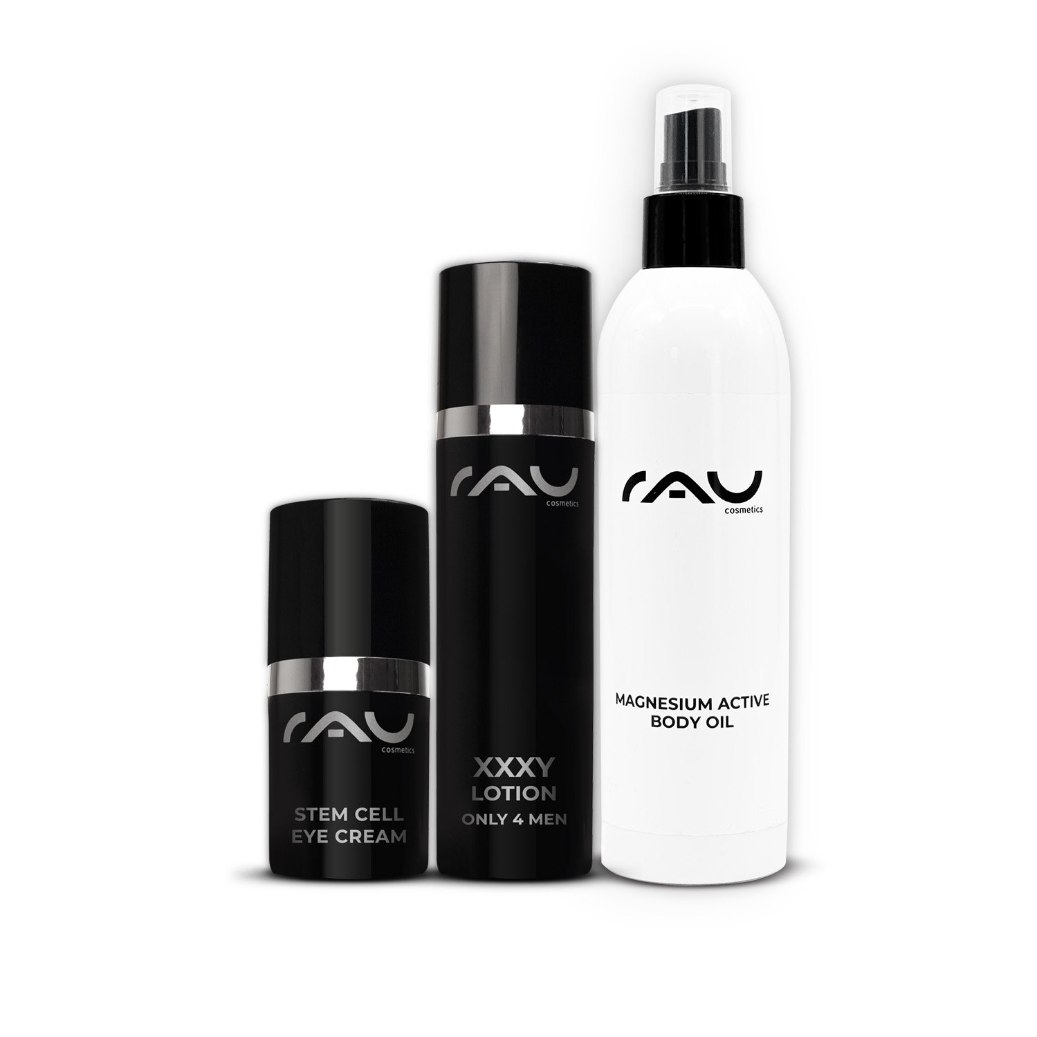 Magnesium Active Body Oil, XXXY Lotion e Stem Cell Eye Cream di RAU Cosmetics presentano i principali prodotti per la cura della pelle dell'uomo per rigenerazione, idratazione e anti-age.