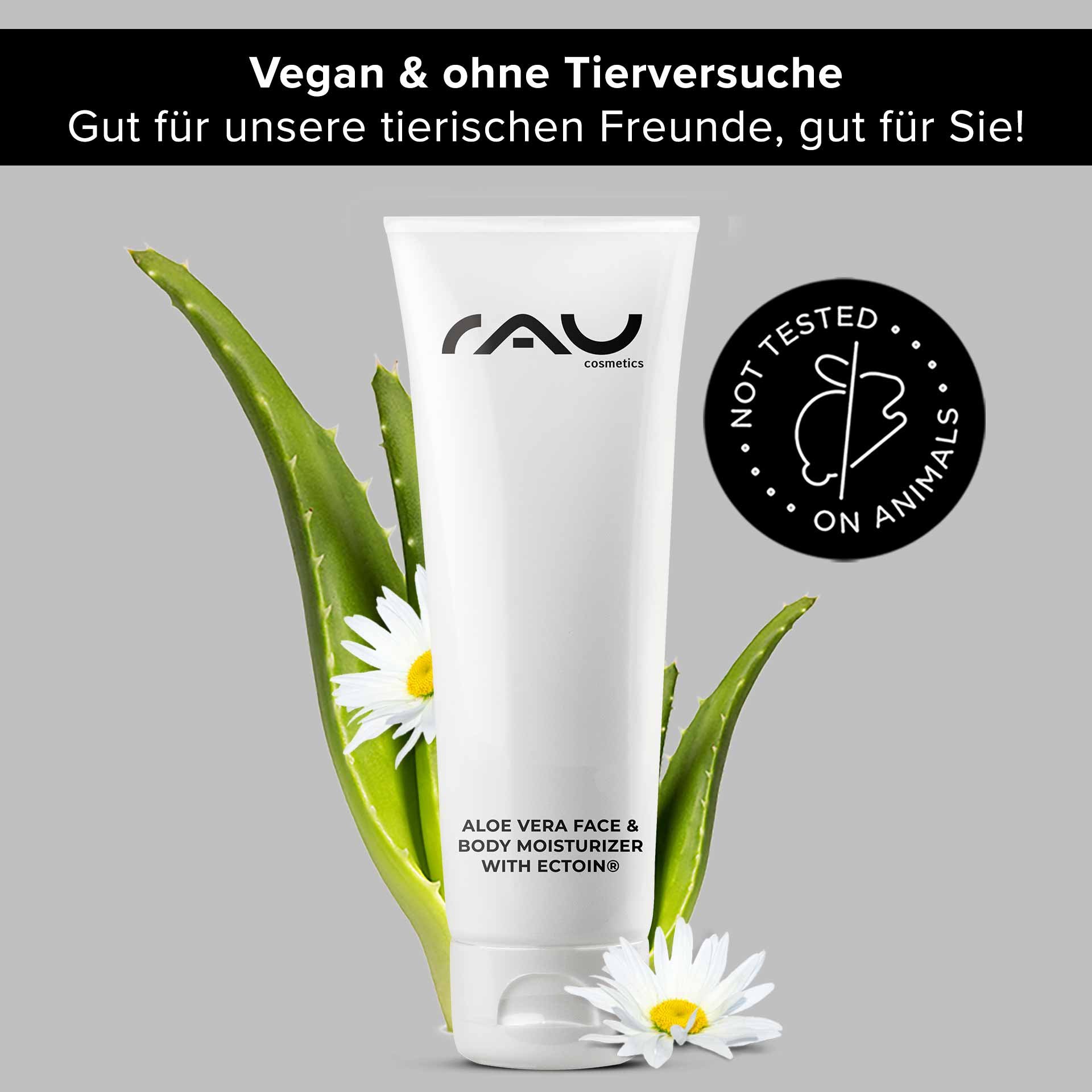 RAU Cosmetics Aloe Vera Face Moisturizer Gel – Tubo da 75 ml con aloe vera lenitiva ed Ectoin® per un'idratazione delicata della pelle sensibile.