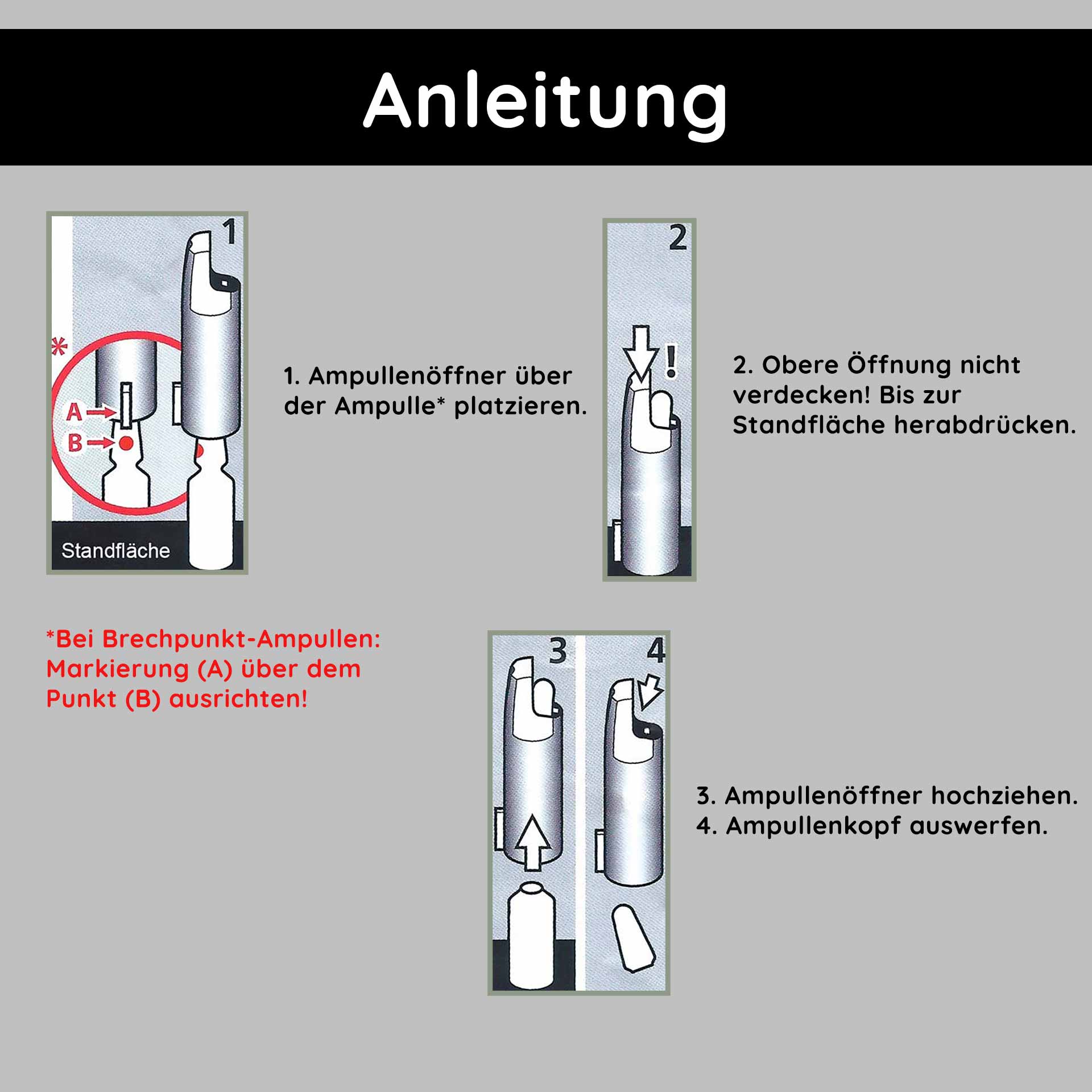 Apriscatole per fiale emetiche da 2 ml Ampullenöffner für 2 ml Glasampullen, Anleitung zur sicheren Anwendung, robuster Kunststoff, einfache Handhabung, minimiertes Verletzungsrisiko, Schritt-für-Schritt-Anleitung zur Öffnung von Ampullen.