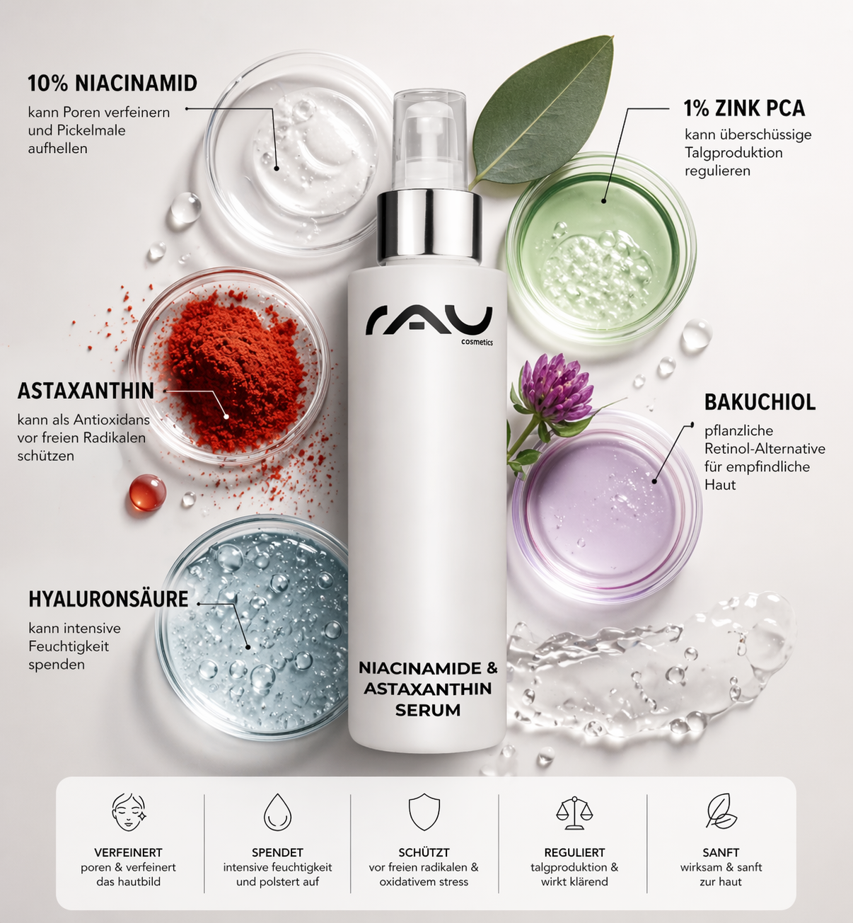 Siero alla niacinamide e astaxantina — Flacone da 100 ml con pipetta per un dosaggio preciso.
