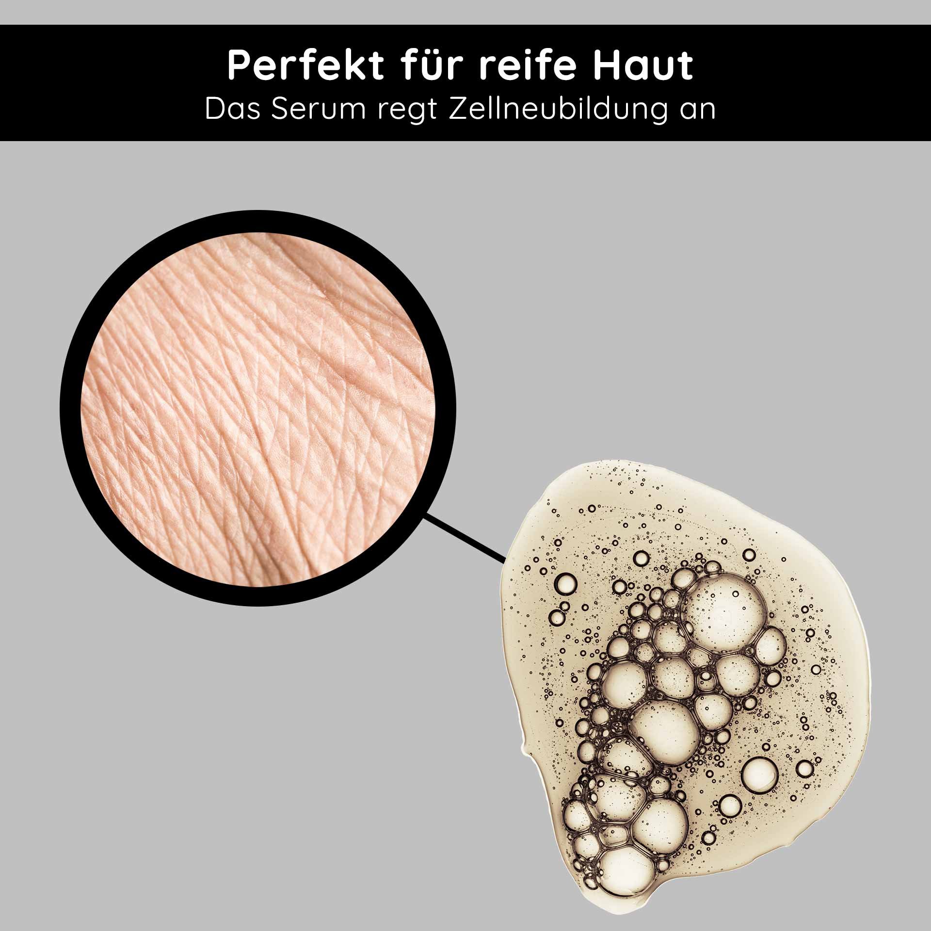 Siero perfetto per pelli mature, arricchito con bolle idratanti, per favorire la formazione di nuove cellule e la rigenerazione cutanea.
